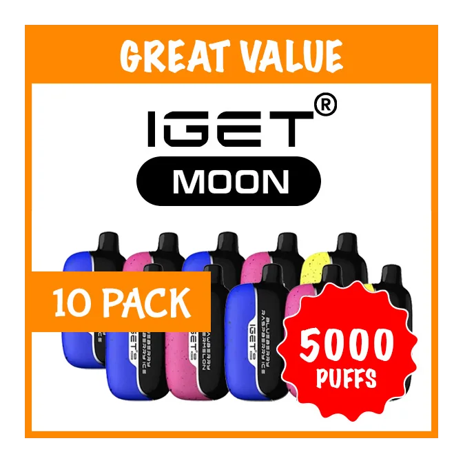 Bulk Buy 10 Pack - IGET Moon 5000 Puffs - Random Best Flavour Vape Bundle