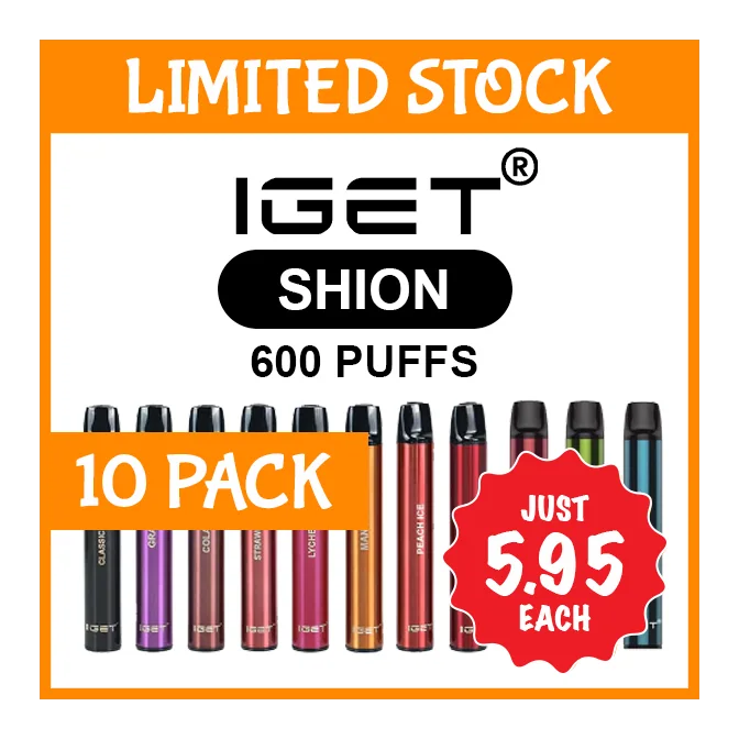 Bulk Buy 10 Pack - IGET Shion 600 Puffs - Random Flavours Vape Bundle