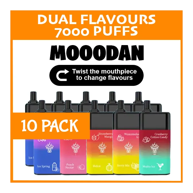 Bulk Buy 10 Pack MOOODAN Dual Flavour 7000 Puffs - Variety Vape Bundle